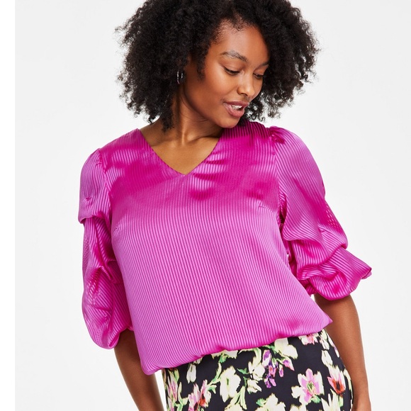 Vince Camuto Tops - Vince Camuto Vibrant Pink Blouse with Puff Sleeves